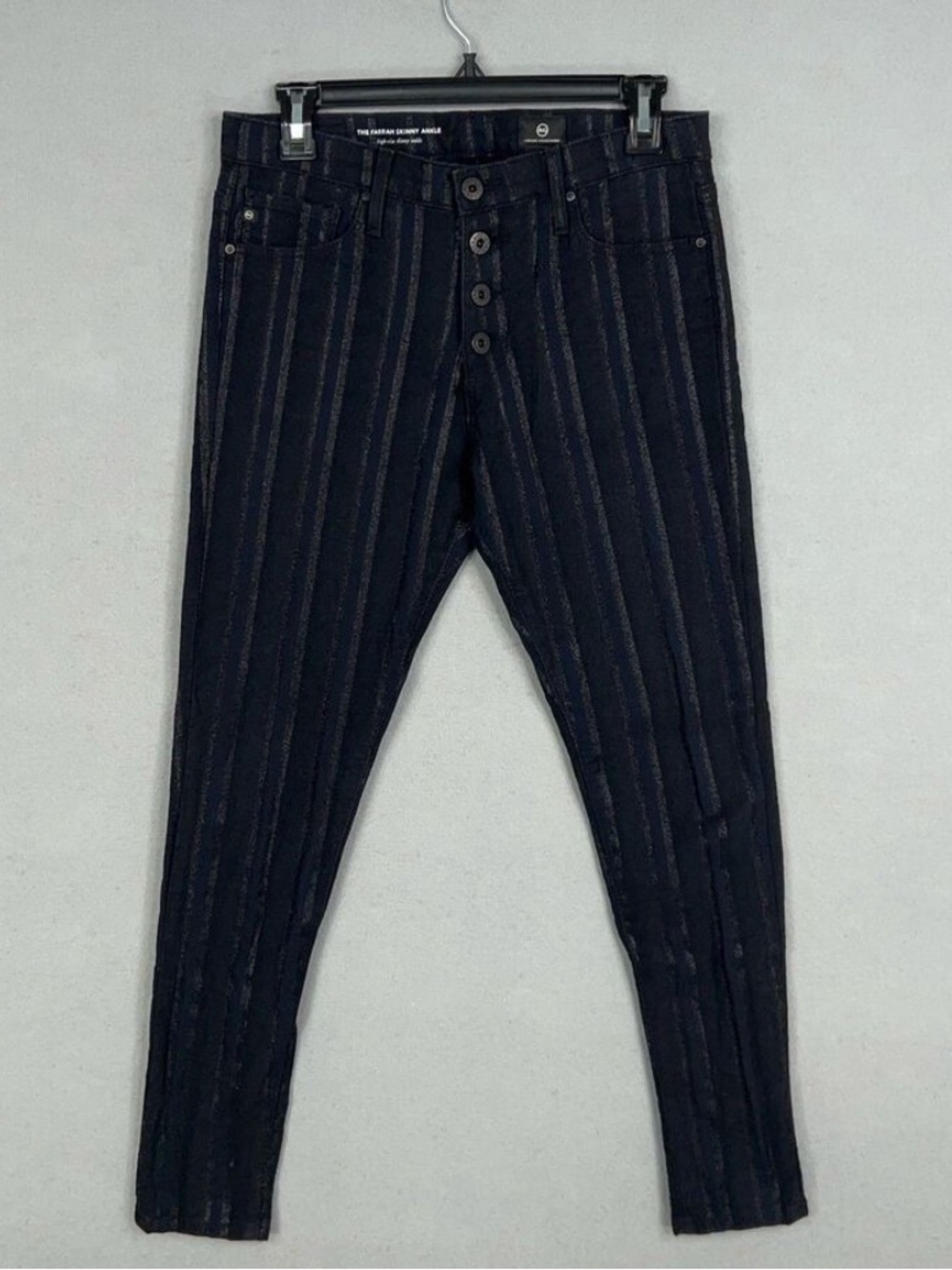 AG Adriano Goldschmied Farrah Skinny Button Fly Metallic Stripe